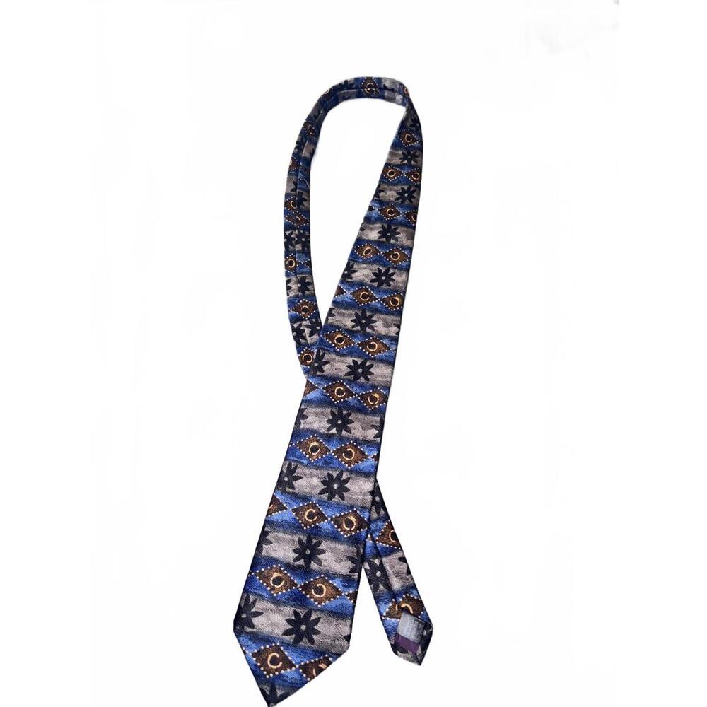 St Michael Mark & Spencer 100% Silk Blue and Purple Patterned‎ Tie Approx 4”x58”